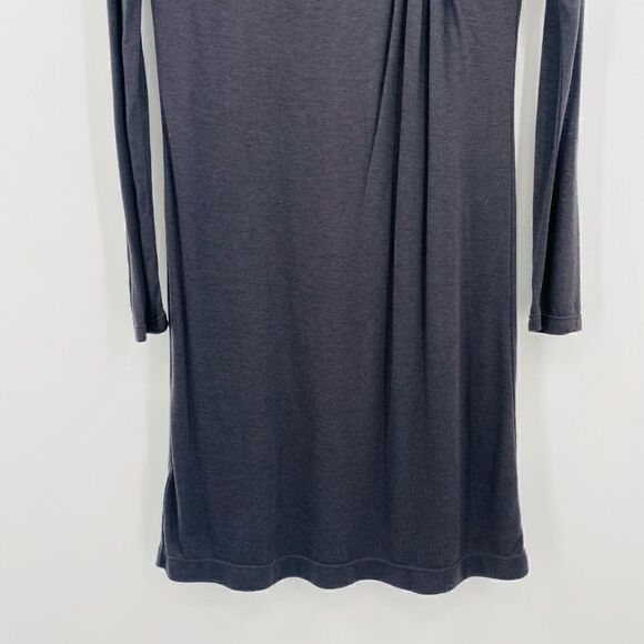 Ann Taylor Sz Small Charcoal Gray Long Sleeve Knotted Neckline Wool Blend Dress - Picture 3 of 8